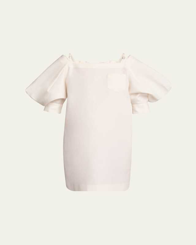 Cold-Shoulder Puff Sleeve Mini Dress
